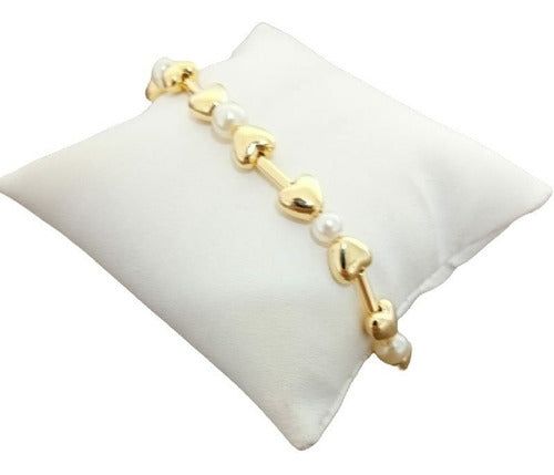 Pulseira Coraçao E Pérola F. Ouro 18k Semi Joia C Garantia