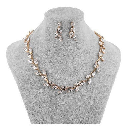 Conjunto Colar E Brinco Noiva Zircônia Dourado Festa