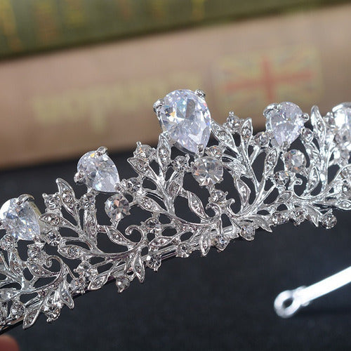 Coroa Tiara Noiva Strass E Zirconia Prata Debutante Luxo