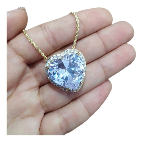 Colar Corrente Serpentina Coração Pedra Zirconia Semijoia