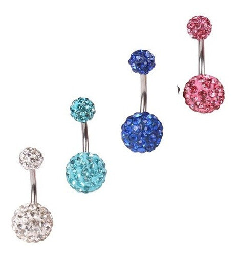 Piercing De Umbigo Prata Strass Branco Duplo Aço Barato