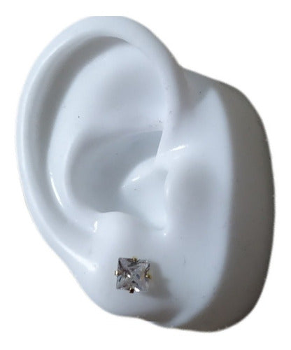 Brinco Pedra Zirconia Quadrado F Ouro 18k Dourado 6 Mm