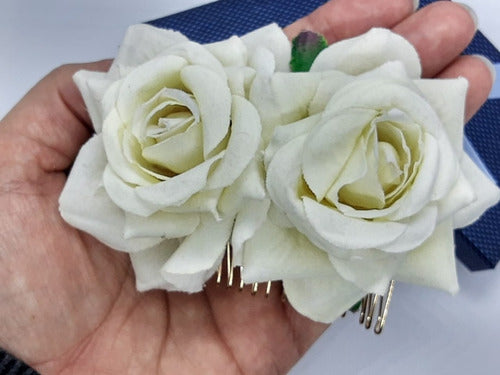 Enfeite Arranjo Cabelo Noiva Flor Dupla Tecido Rosa Vermelha
