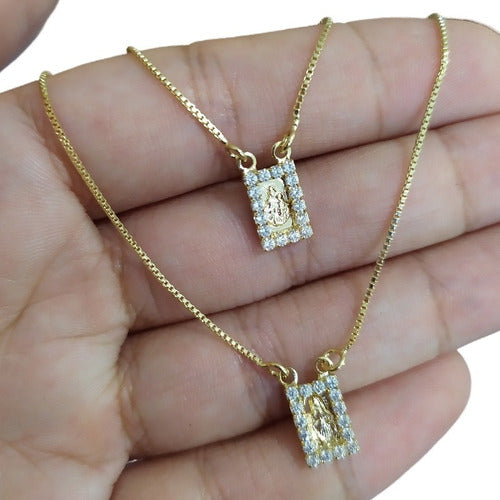 Escapulário Pedra Zirconia Dourado Folheado A Ouro Semi Joia
