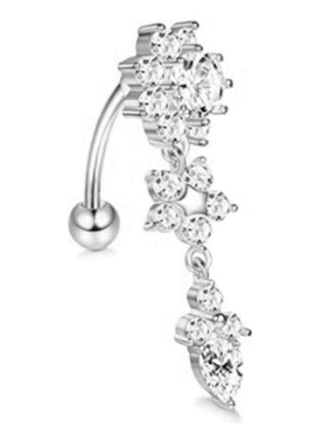 Piercing De Umbigo Dourado Rosê Prata Pendurado Invertido