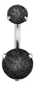Piercing Umbigo Prata 2 Pedras Aço Cirurgico Zircônia Preto