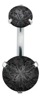 Piercing Umbigo Prata 2 Pedras Aço Cirurgico Zircônia Preto