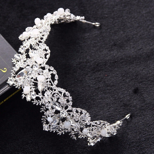 Coroa Tiara Arranjo Cabelo Noiva Strass Prata Prateada Luxo