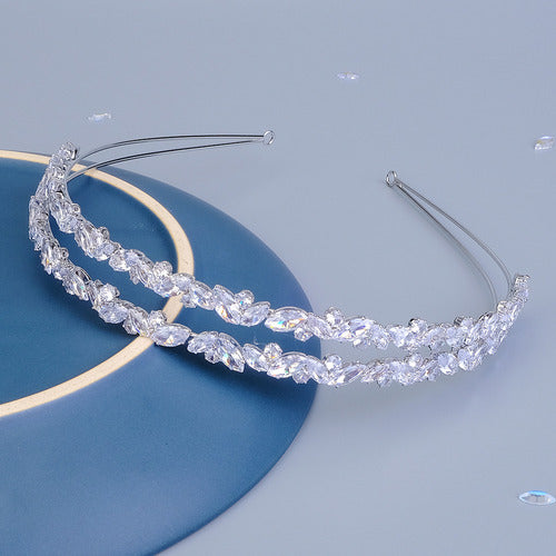 Tiara Dupla Porta Coque Cabelo Noiva Prata Zirconia Luxo