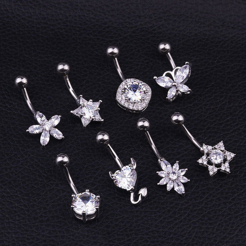 Piercing De Umbigo Prata  Borboleta Zirconia Aço Cirúrgico