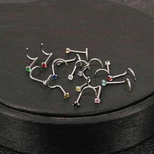 14 Piercing Nariz Nostril Aço Pedra Zirconia 2 Mm Atacado