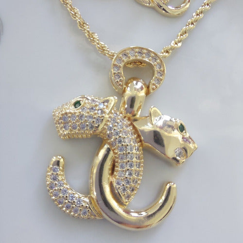 Conjunto Colar Brinco Leopardo Cravejado Dourado Zirconia