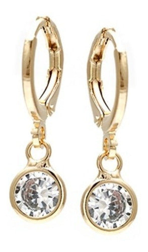Brinco Argola Com Pedra De Zircônia Pendurada F Ouro 18