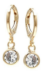 Brinco Argola Com Pedra De Zircônia Pendurada F Ouro 18