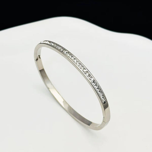 Pulseira Bracelete Prata Dourada Aço Inoxidável Zirconia