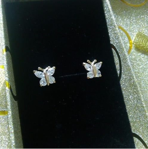 Brinco Zirconia Dourado Dama Daminha Folheado Ouro Borboleta