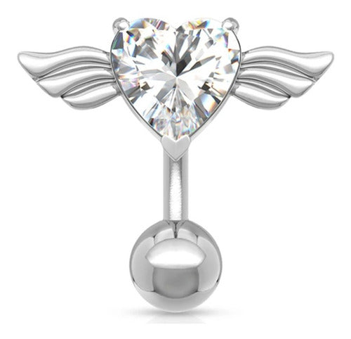 Piercing De Umbigo Invertido Prata Zirconia Coração Rosa Rox
