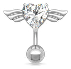 Piercing De Umbigo Invertido Prata Zirconia Coração Rosa Rox