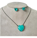 Conjunto Colar E Brinco Coração Pedra Zirconia Fusion Verde