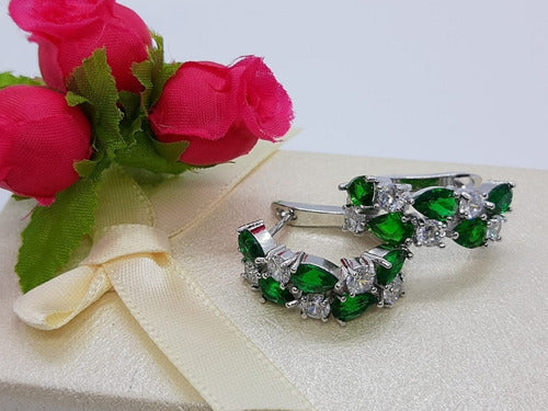 Brinco Pedra Zirconia Prata Madrinha Mãe D Noivos Verde Azul