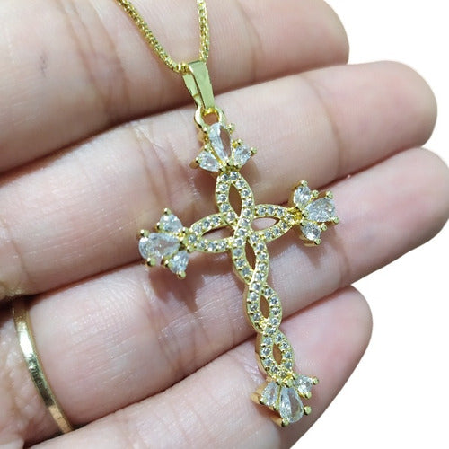 Colar Cruz Crucifixo Noiva Zirconia Dourada Folheadoa Ouro 18k Semi Joia Com Garantia