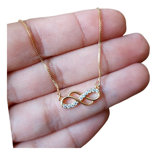 Colar Infinito Namorado Zirconia Dourado F Ouro 18k