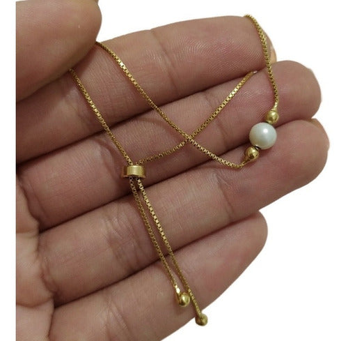 Pulseira Pérola Noiva Folheada Gravatinha Semi Joia Ajustáve