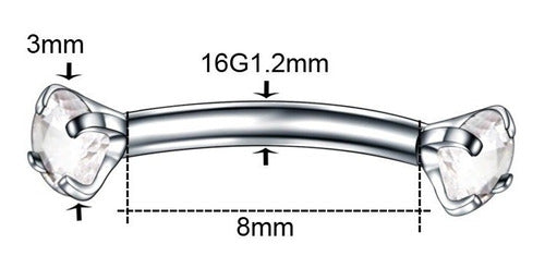 Piercing Sombracelha Banana Aço Cirúrgic Pedra Zircônia 3 Mm