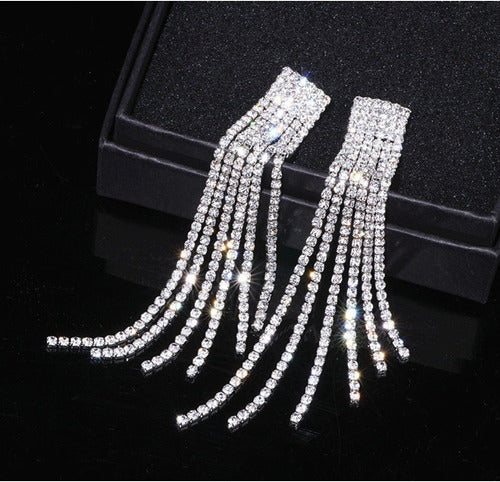Brinco De Strass Noiva Prata Pendurado Festa Luxo 15 Anos