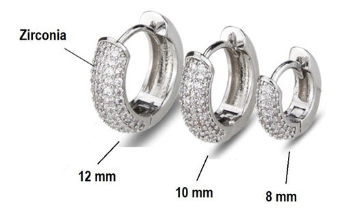 Brinco Argola Pedra Zirconia Prata Rodio Pequeno 6 Mm Largo