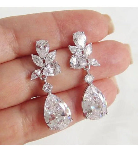 Brinco Noiva Zirconia Pendurado Prata Debutante Luxo Gota