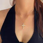 Corrente Colar Feminina Aço Inox Pingete Cruz Prata Dourado