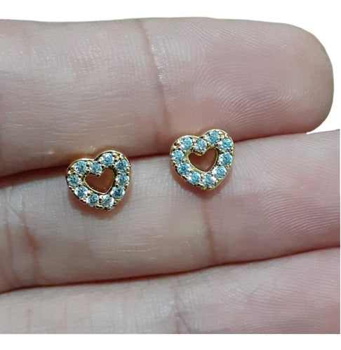 Brinco Infantil Coração Pedra Zirconia Dourado Prata 2 Furo