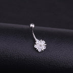 Piercing De Umbigo Prata Flor Zirconia Pequeno Aço 316