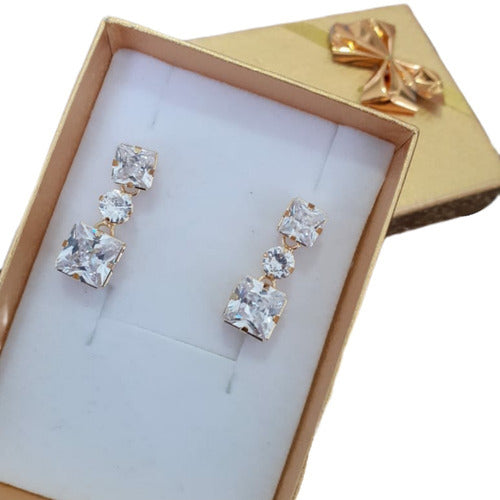 Brinco Pequeno Pedra Zirconia Dourado Pendurado Festa Noiva