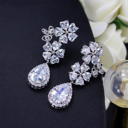 Brinco De Pressão Noiva Pedra Zirconia Prata Festa Debutante
