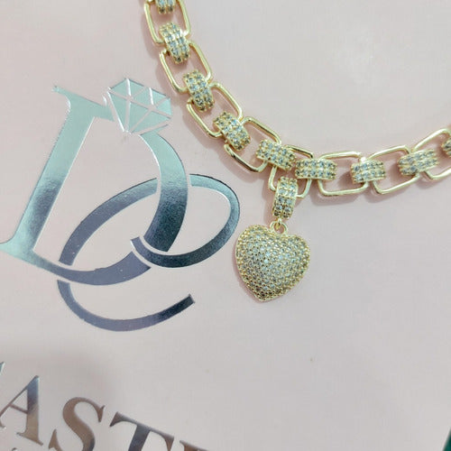 Colar Corrente Pedra Zirconia Coração Semijoia Presente