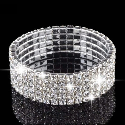 Pulseira Bracelete Prata Com Strass Noiva Debutante Luxo