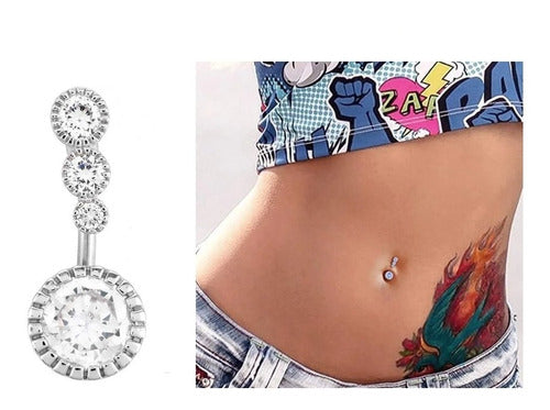 Piercing De Umbigo Invertido Dourado Prata Pedra Zirconia