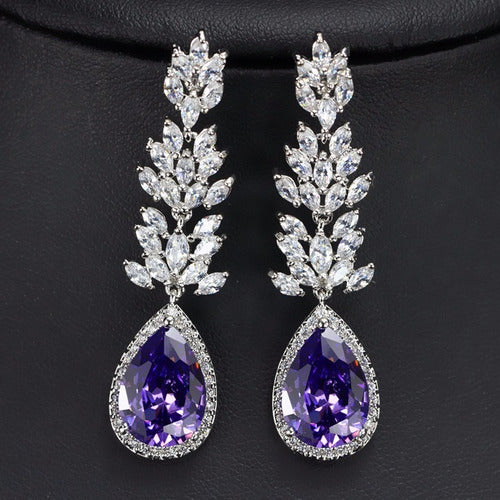 Brinco Noiva Zirconia Roxo Prata Pendurado Festa Debutante