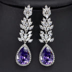 Brinco Noiva Zirconia Roxo Prata Pendurado Festa Debutante