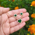 Conjunto Colar E Brinco Coração Pedra Zirconia Preto Verde