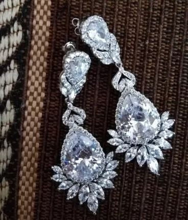 Brinco Noiva Zirconia Prata Festa Debutante Luxo Pendurado