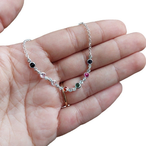 Pulseira Prata 925 Legítima Pedra Zirconia Colorida