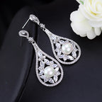 Brinco Noiva Zirconia E Perola Prata Festa Debutante Gota