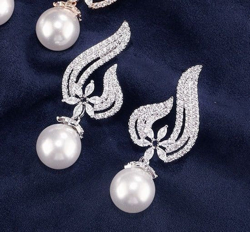Brinco Noiva Zirconia Perola Pendurado Prata Delicado Festa
