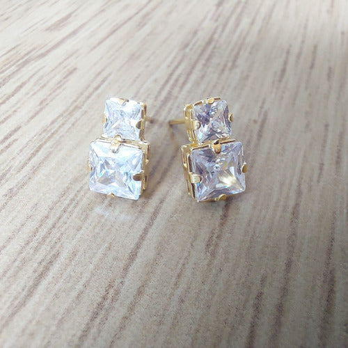 Brinco Zirconia Dama Daminha Dourado F. Ouro 18k Semi Joia