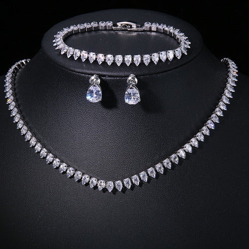 Colar Chocker Riviera Gota Brinco Pulseira Noiva Zircônia