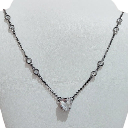 Colar Gota Pedra Zirconia Grafite Negro Gravatinha