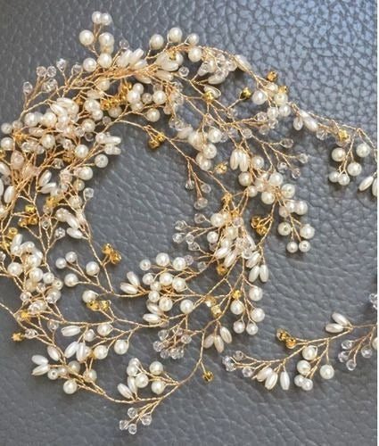 Tiara Arranjo Grinalda Cabelo Noiva Pérola Fio Strass Brilho
